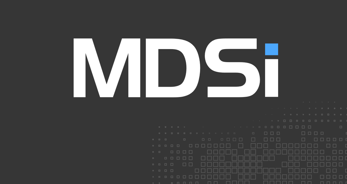 The image displays the white text "MDSi" on a dark background, featuring a blue dot over the "i" and a pattern of small squares in the lower right corner, representing MDSi’s innovative spirit and recent Executive Leadership Appointment.
