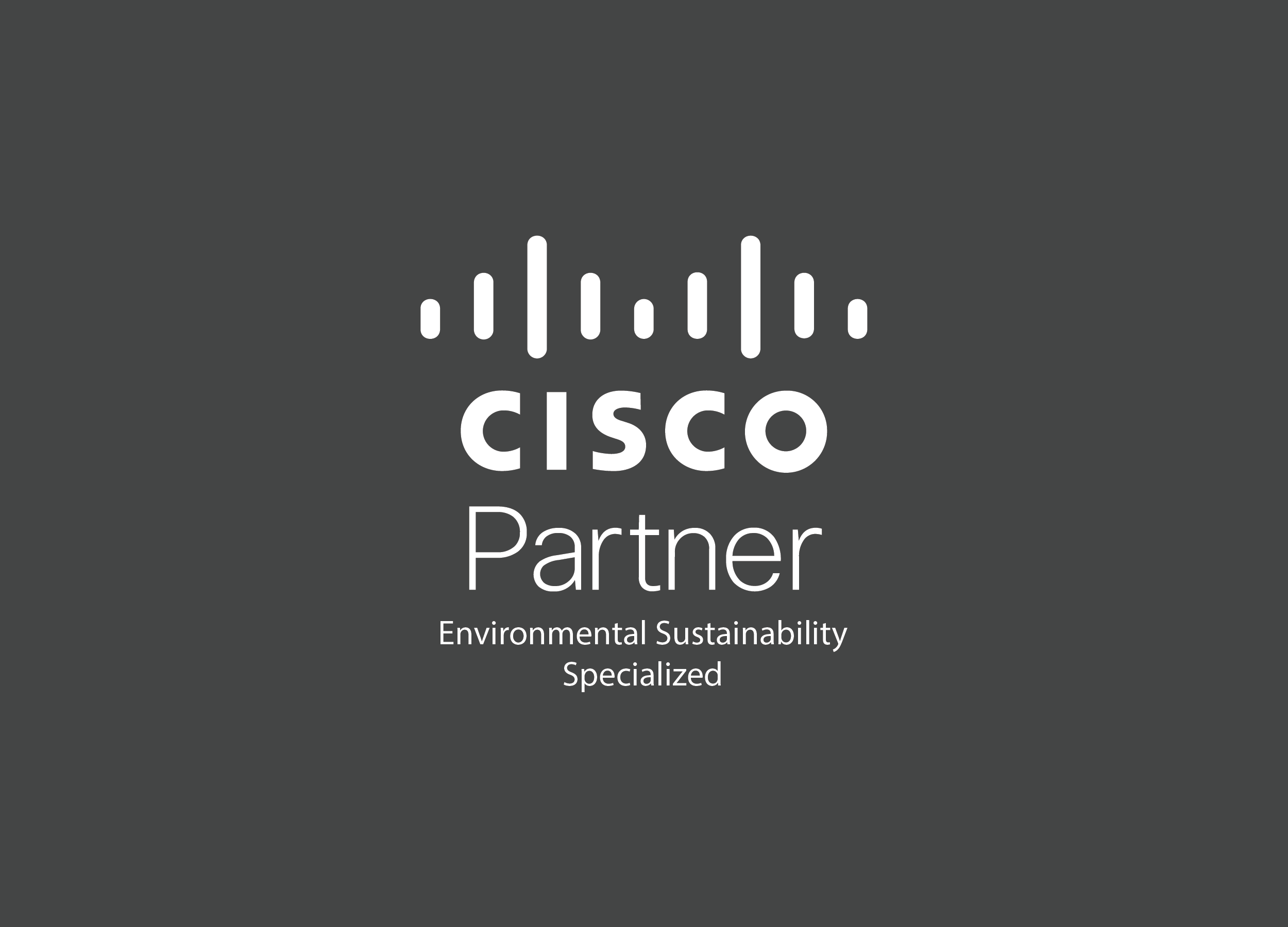 Cisco Partner logo showcasing Environmental Sustainability Specialization with the text "Environmental Sustainability Specialized" on a dark gray background.
