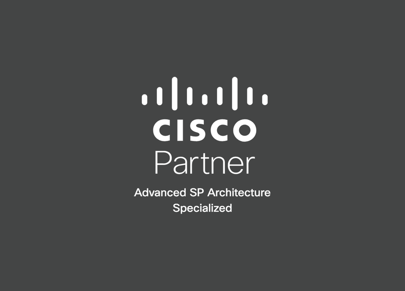 Cisco Partner logo on a dark background, featuring the text "Cisco Advanced SP Architecture Specialization" below the logo, highlighting MDSi’s achievement.
