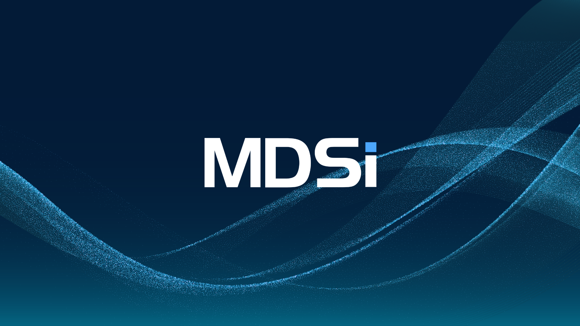 White text "MDSi" is centered on a dark blue background with curved, light blue digital wave accents, reflecting a commitment to veterans and community partners like The Home Depot Foundation.