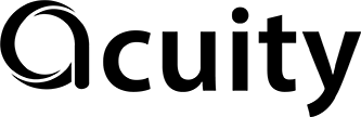 Stylized word "acuity" in lowercase with a circular swirl integrated into the letter "a".