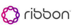 Logo with a circular interlinked pink and purple design next to the word "ribbon" in lowercase gray font.
