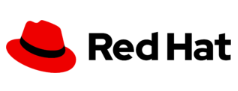 Red Hat logo featuring a stylized red fedora hat on the left and the text "Red Hat" in black on the right.