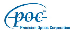 Logo of Precision Optics Corporation featuring the initials "poc" in blue with the full name beneath.