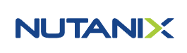 Nutanix logo with bold blue lettering and a stylized green and blue 'X' symbol.