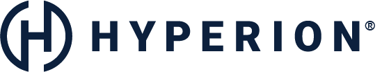 The image displays the Hyperion logo, featuring a stylized "H" inside a circle to the left of the word "HYPERION" in bold, uppercase letters.