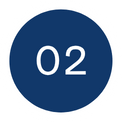 A dark blue circle with the white number "02" in the center, outlined by a white ring, represents Integration Services.