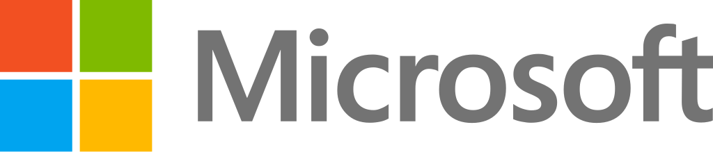 Microsoft logo with a multicolored square on the left and the word "Microsoft" in gray text on the right.