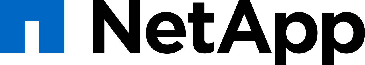 NetApp logo featuring a blue geometric shape on the left and the word "NetApp" in black bold text on the right.