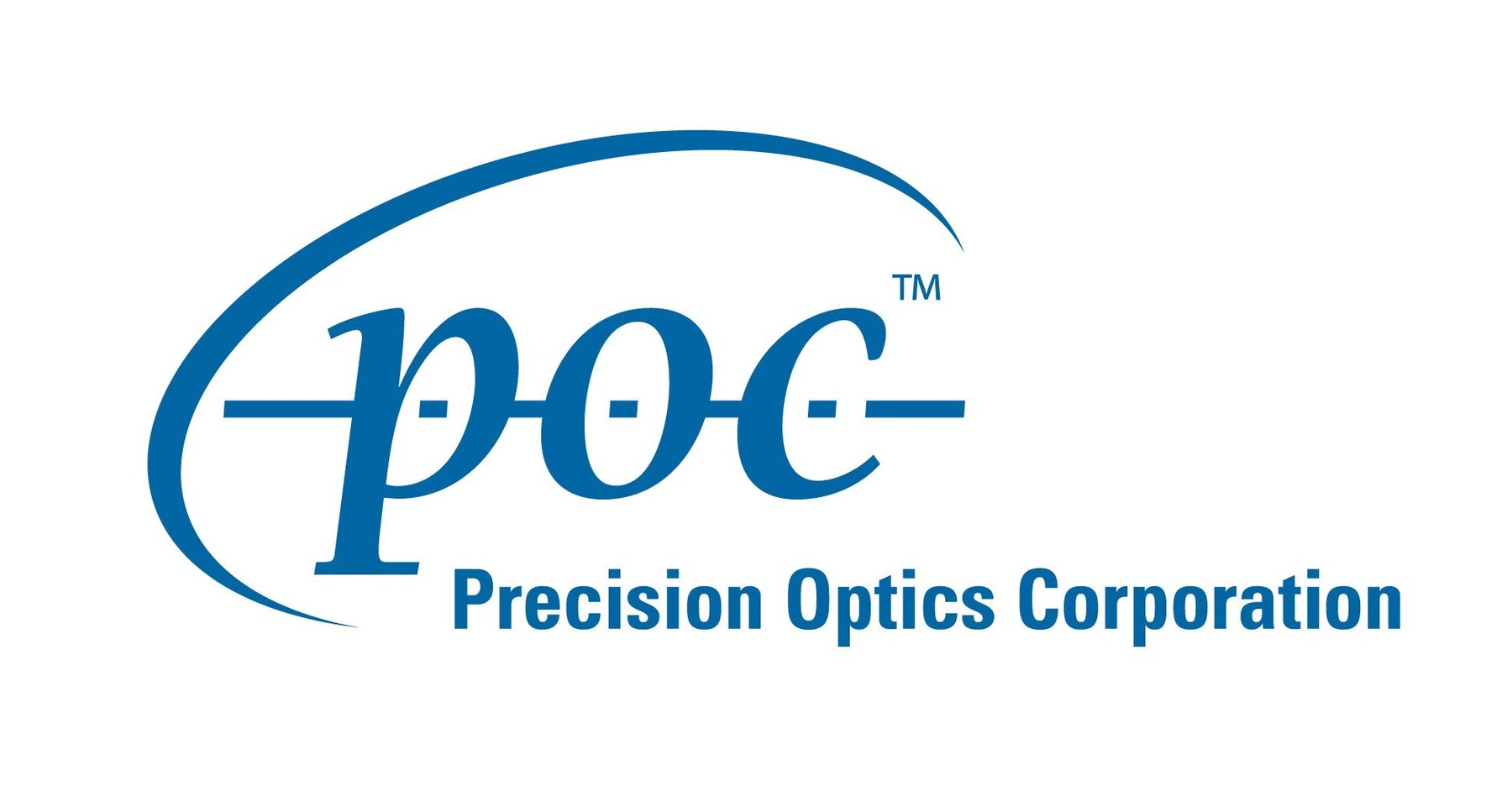 The logo for Precision Optics Corporation features the acronym "poc" with a curved line above and the full company name written below in blue text.