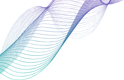 Curved, intersecting lines in gradient shades of blue and purple form an abstract wave pattern on a white background.