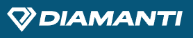 Diamanti logo featuring a white geometric diamond icon to the left of the word "DIAMANTI" in bold, white, uppercase letters on a blue background.
